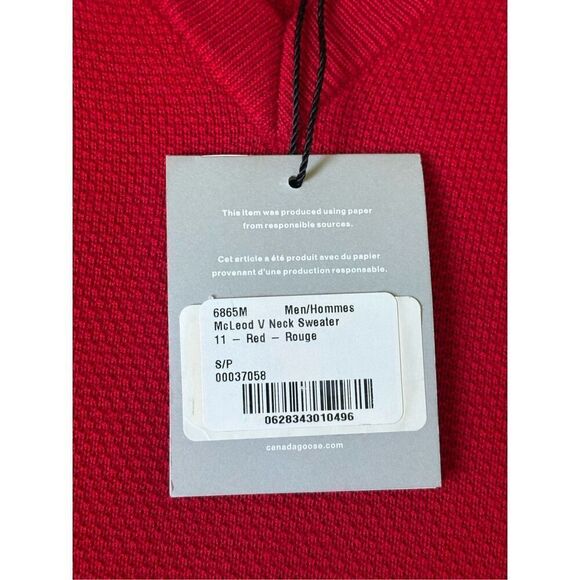 Canada Goose Red McLeod Sweater size S V-neck Pullover Merino Wool - Picture 6 of 14